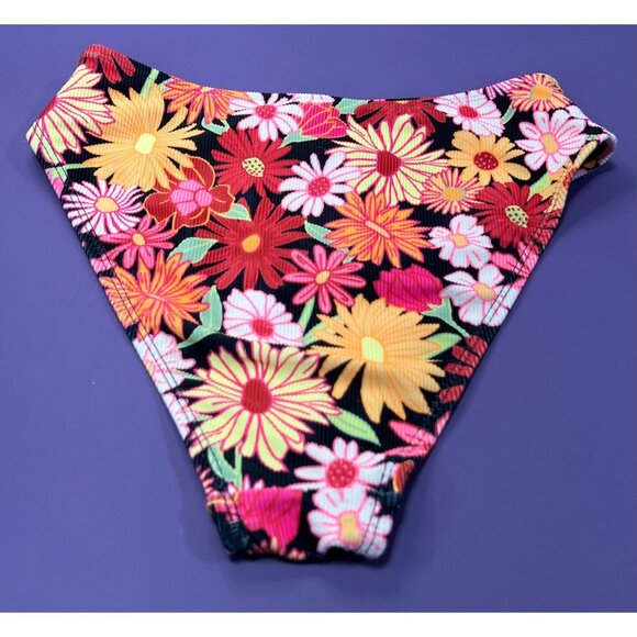 Wild Fable-Women's Ribbed High Waist High Leg Cheeky Bikini Bottom-Black/Pink-XS - Picture 4 of 12